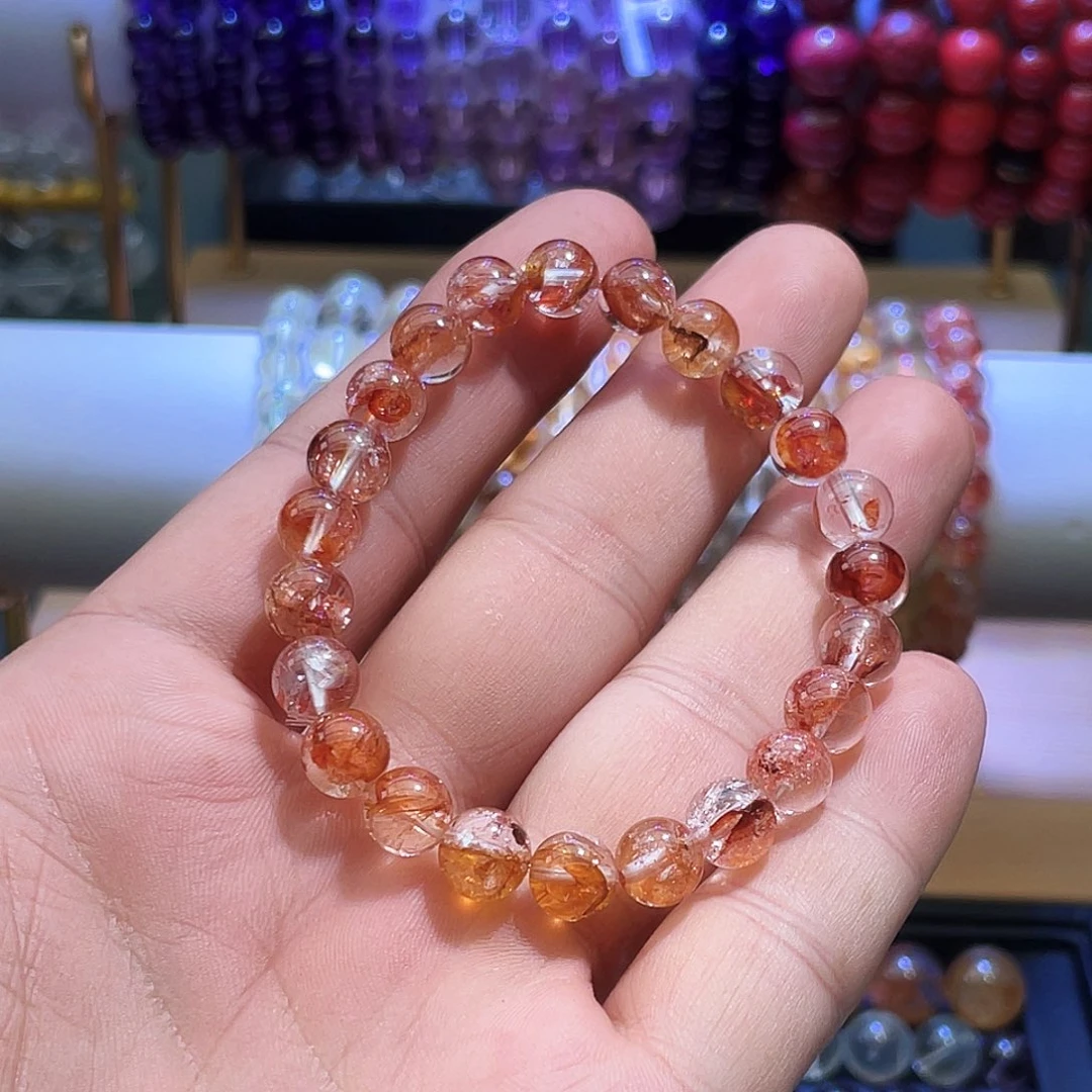 未镶嵌手链烟晶卡8红胶花