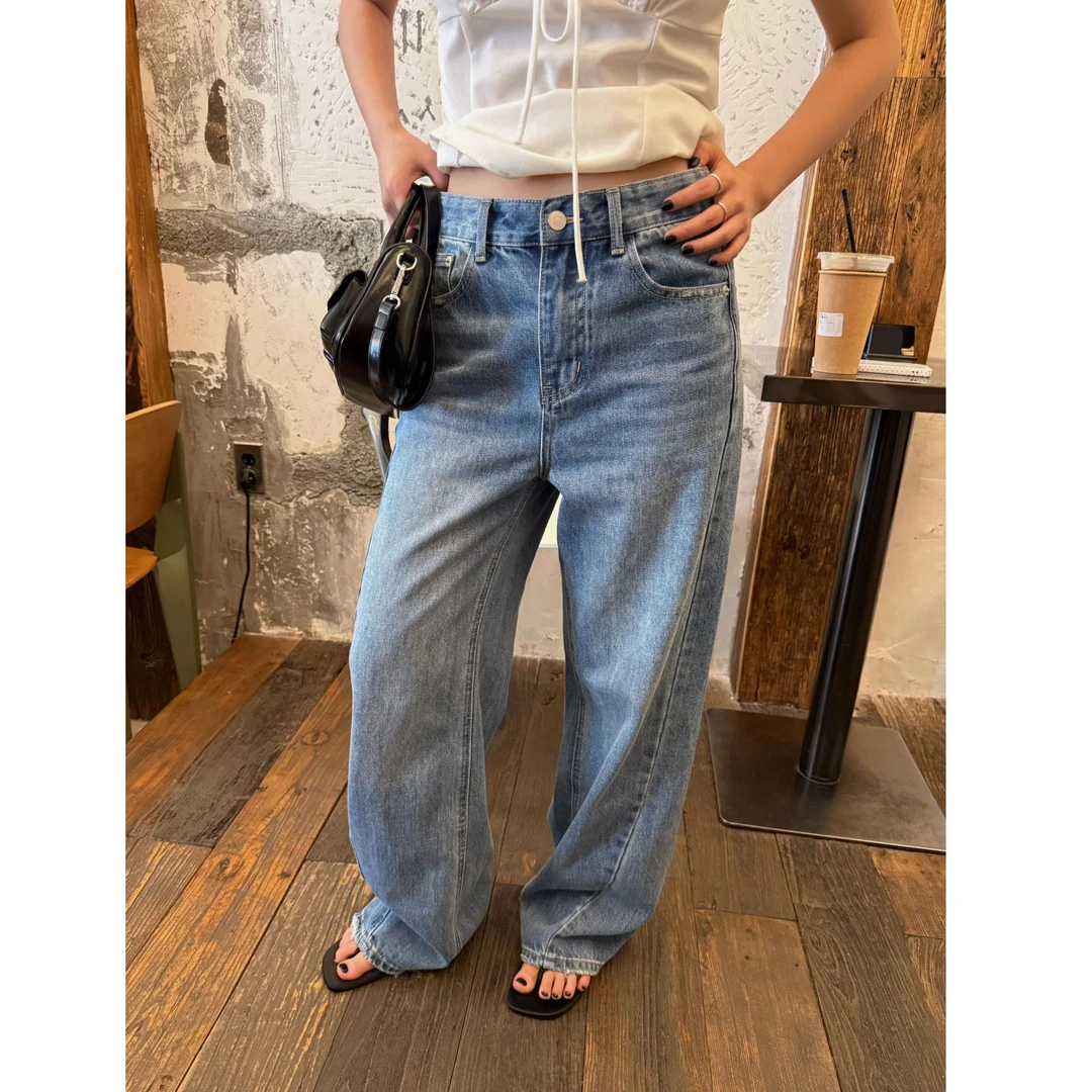 【清】逸语IN choose u笑笑家2025韩版弯刀显瘦洗水阔腿牛仔裤89678