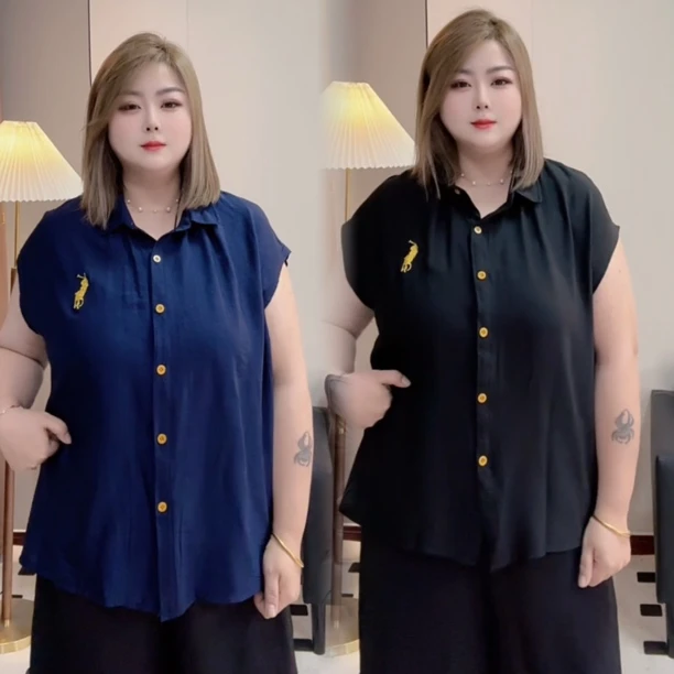 雪纺上衣女胖mm显瘦遮肉雪纺衫衬衫女短袖夏季薄款胖薄款