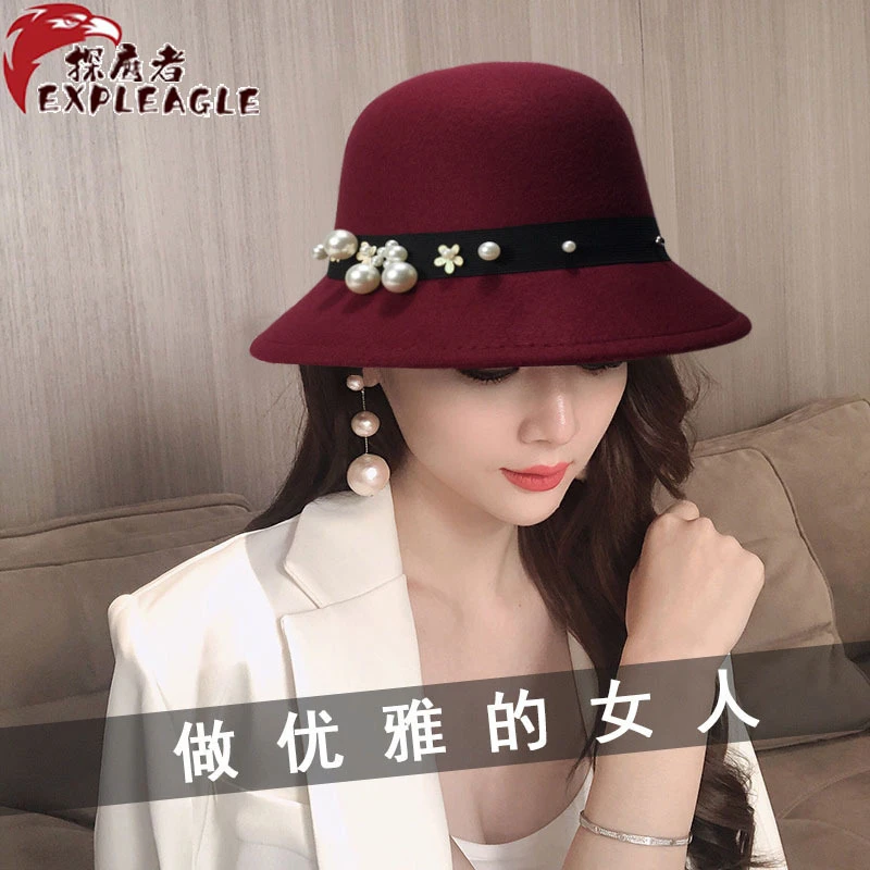 新款帽子女复古英伦羊毛礼帽潮时尚炸街秋冬季毛呢毡渔夫帽女盆帽