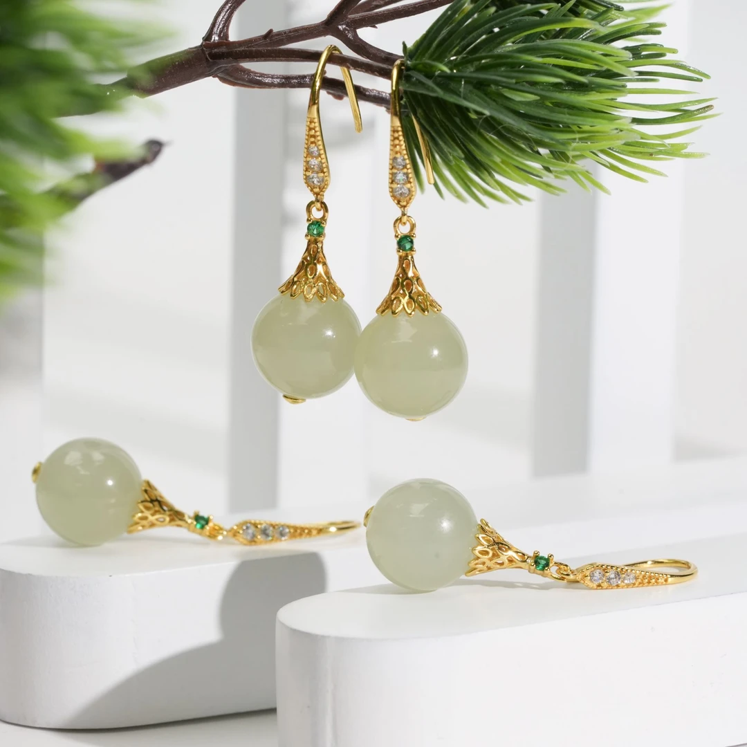 【小北珠宝】S925银和田玉耳钩约11.5mm+【多样性发一件】3-BH10X1022