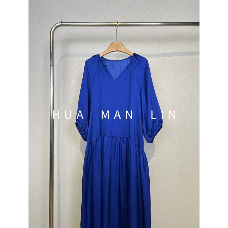 【花满林】V领定染色泡泡双绉真丝桑蚕丝连衣裙255167