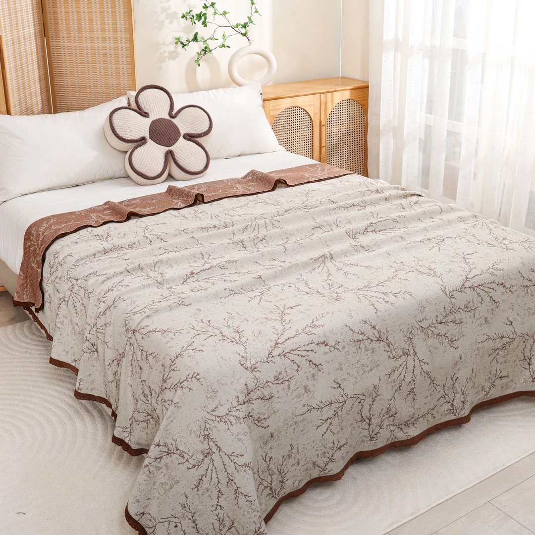 【红梅】230*250cm棉麻毛巾被舒适双面单人双人加厚多功能床盖