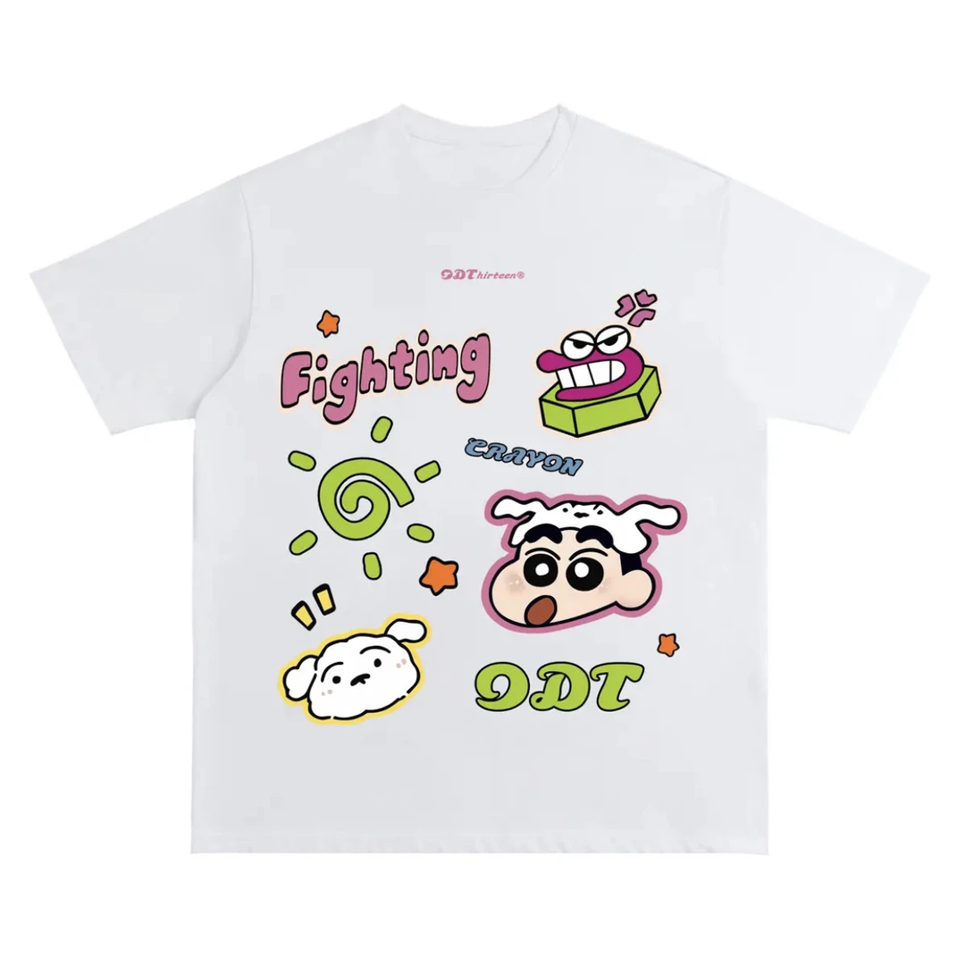 【粉红小新】休闲纯棉短袖T恤 美式街头复古短袖流行男女同款