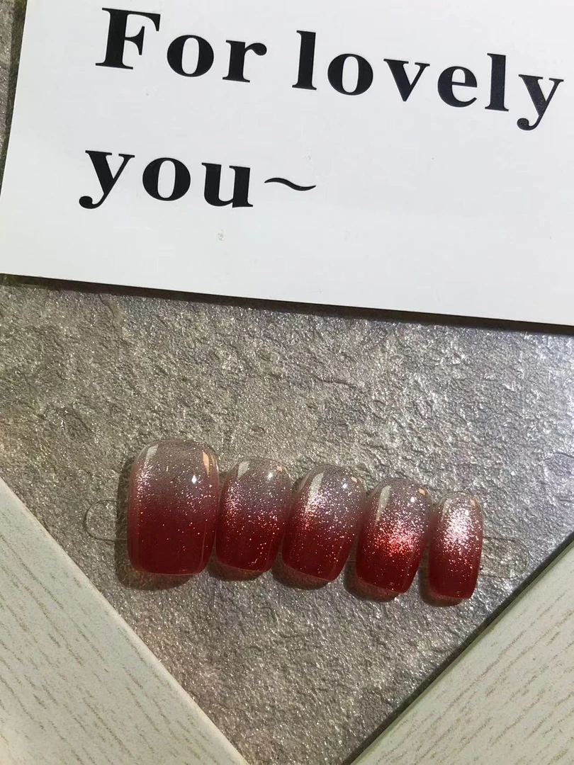 穿戴甲/红豆豆豆甲手工气质红色经典秋冬爆闪时尚