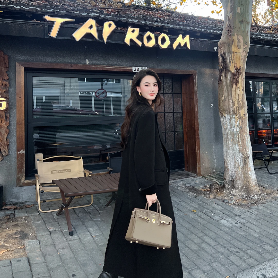 高端大牌双面羊绒大衣女2025冬装新款韩版过膝宽松气质毛呢子外套
