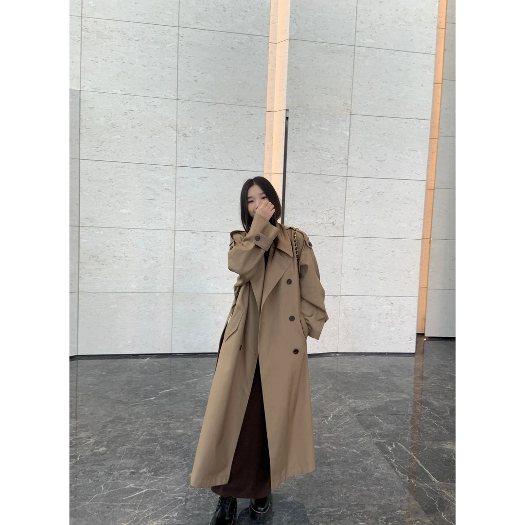 YOKLASS少女家 卡其色韩系秋冬翻领长款风衣外套 F36476S53