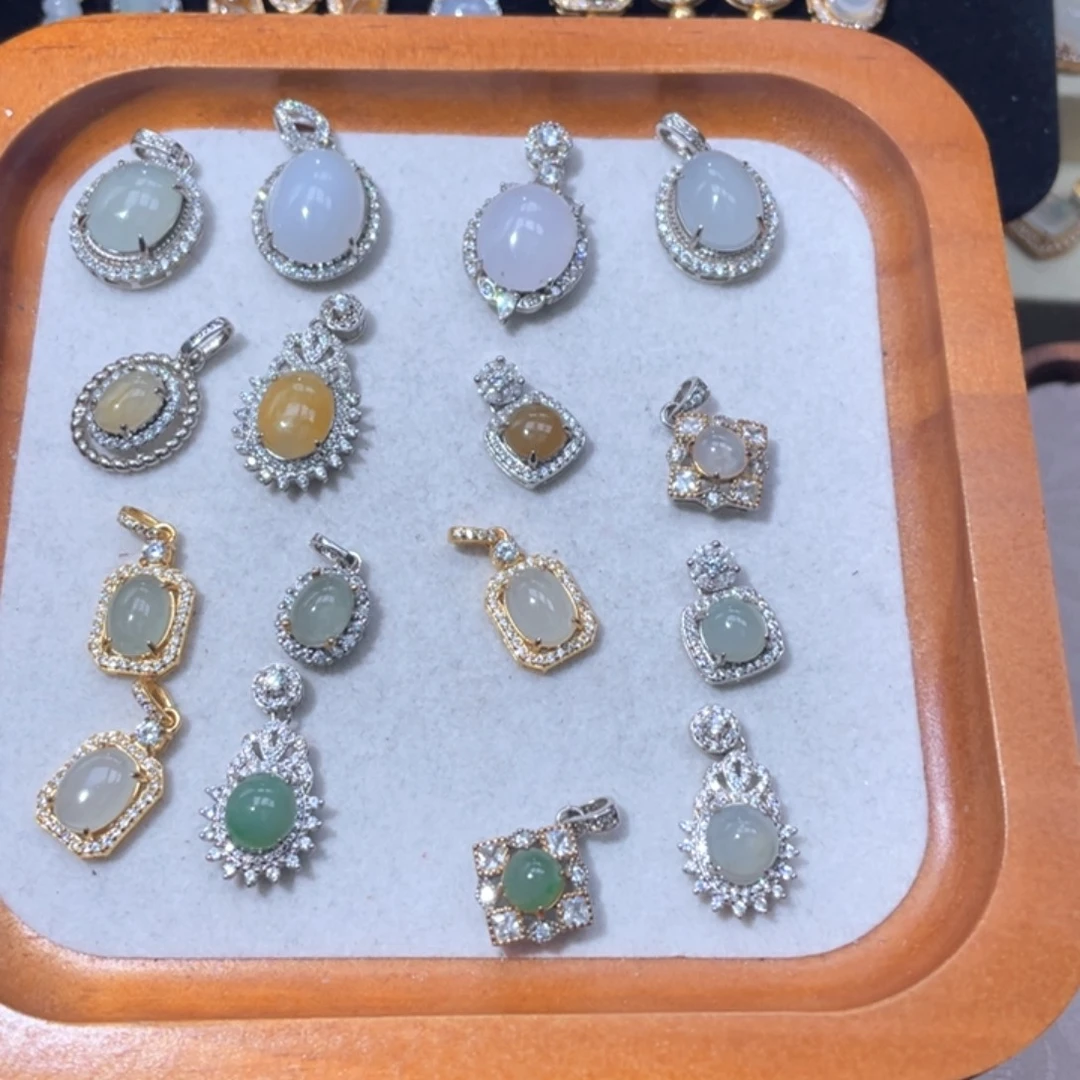 翡翠银S925镶嵌颈饰38一个任挑