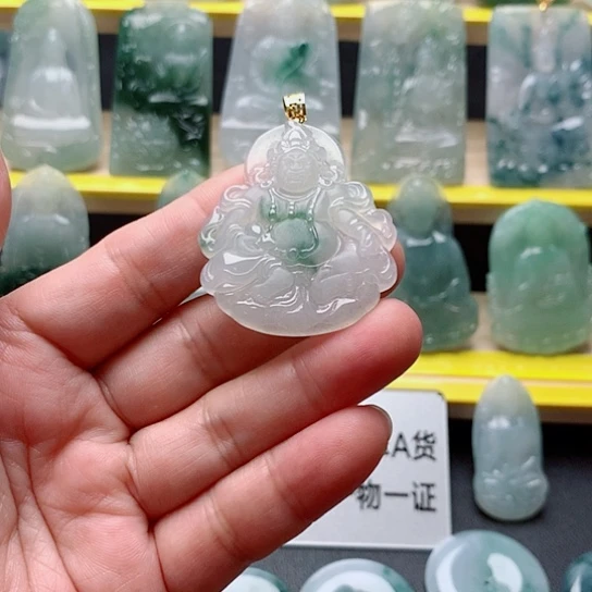 爱***玉翡翠18K金镶嵌吊坠(不含链)黄财神