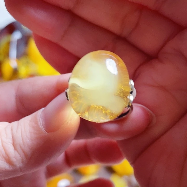 琥珀银S925镶嵌裸石戒指
