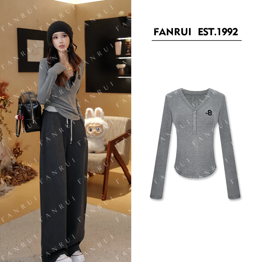 FANRUI/泛芮 「贝贝biuu」纽扣简约时髦洋气减龄百搭打底上衣B18849