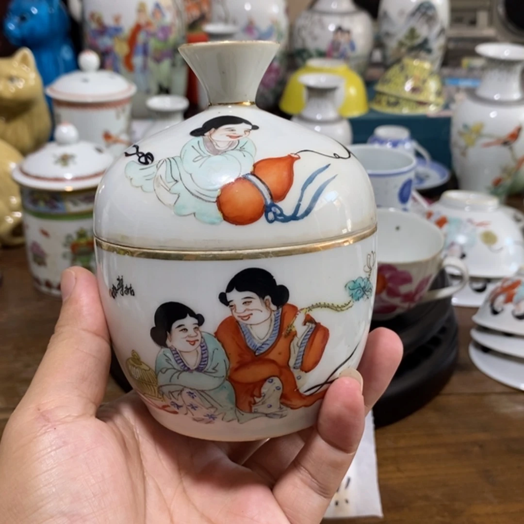 摆件古南樵子和合二仙罐