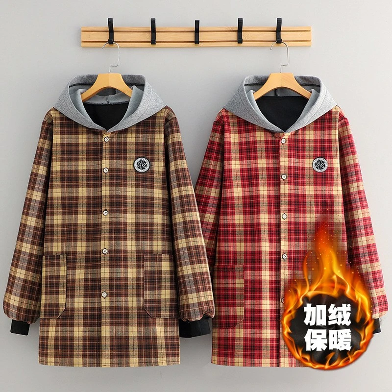 新款加绒罩衣秋冬时尚加厚保暖工作服长袖围裙外穿餐饮女耐脏外套