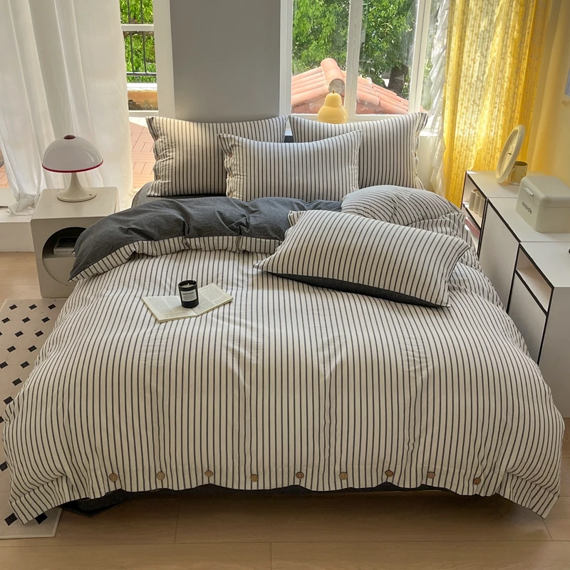 2025春季新款全棉色织水洗棉四件套经典百搭舒适透气条纹款