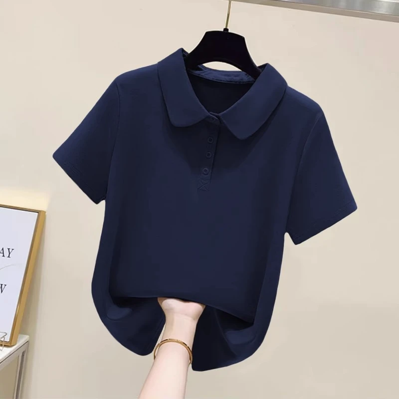 翻领女士上衣带工作服t恤新款修身夏季半袖2024年短袖百搭POLO衫