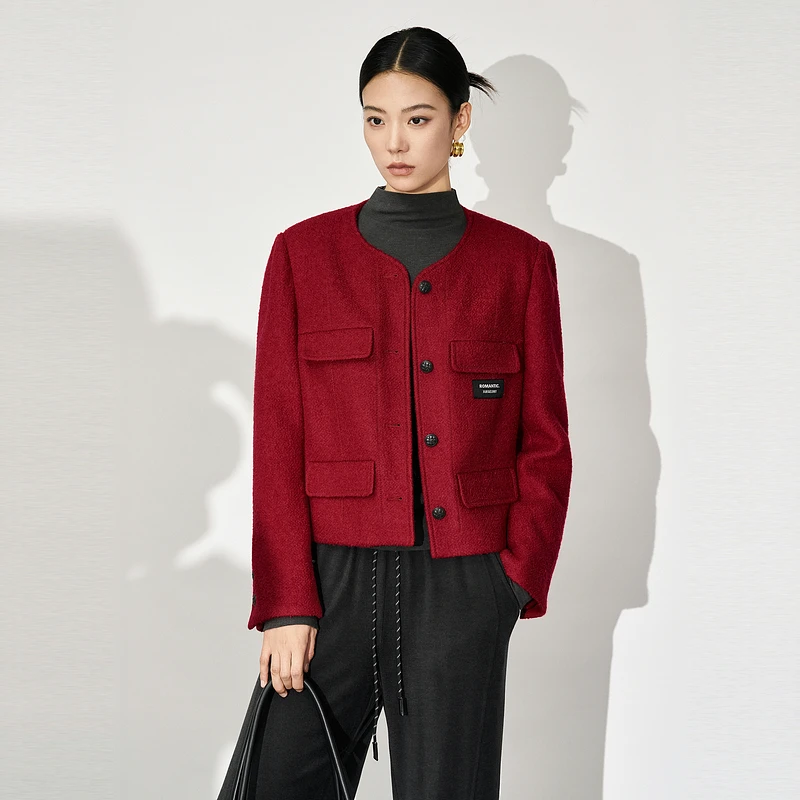 XG雪歌羊毛红色短外套XJ407023A213