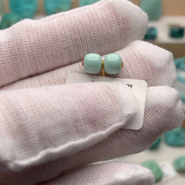 绿松石未镶嵌老型菜籽绿对珠6.1mm