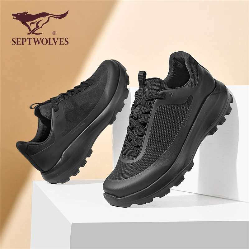 七匹狼全黑色男鞋秋季透气防滑耐磨户外登山鞋轻便徒步越野运动鞋