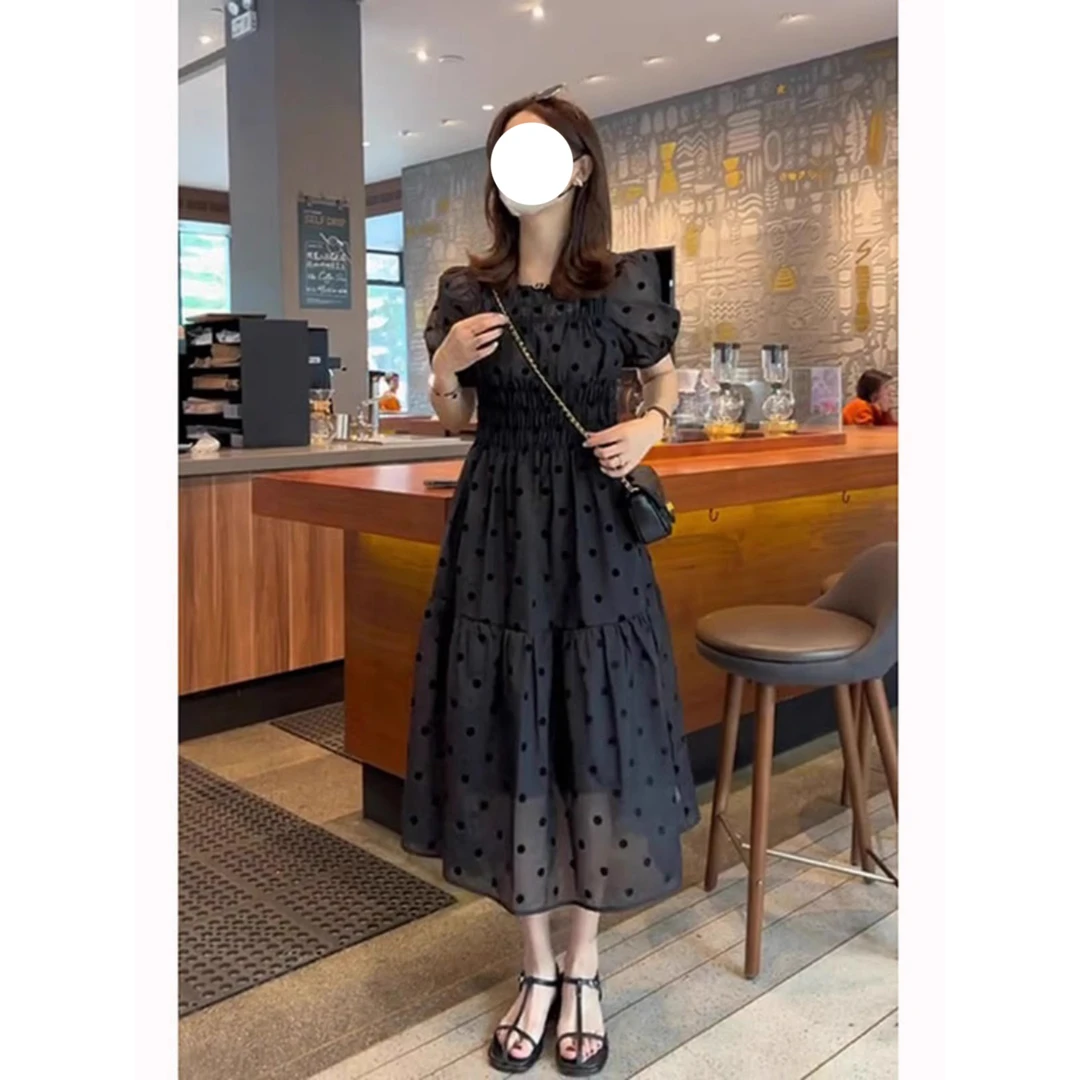 2025夏季大码女装胖mm遮肚显瘦连衣裙微胖妹妹高级感波点显瘦长裙