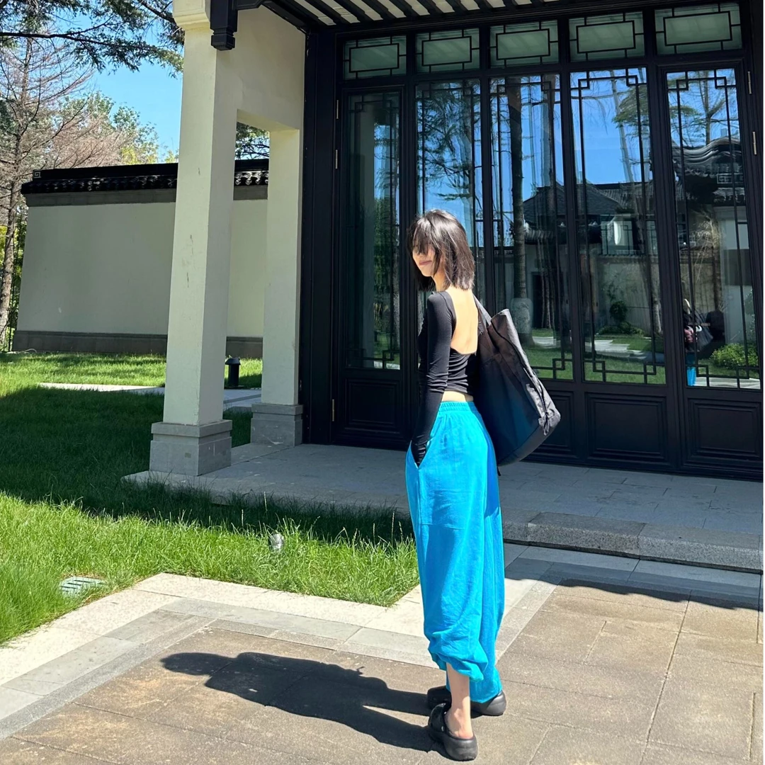 美式性感辣妹大露背T恤女夏季黑色紧身显瘦内搭打底衫长袖上衣