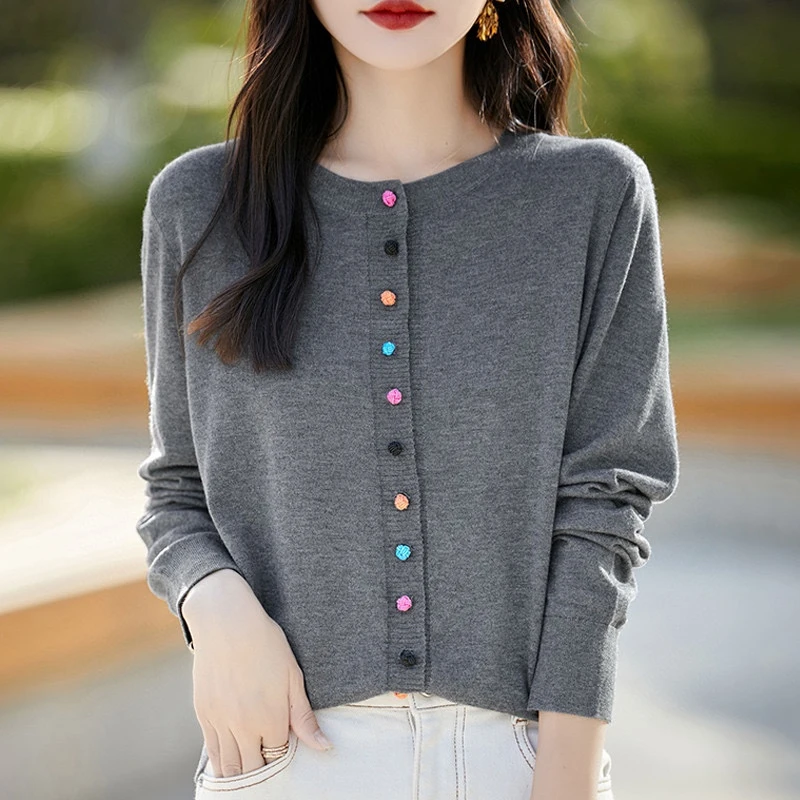 透气静谧风长袖纯色薄款毛针织衫开春针织衫通勤开衫外搭百搭女装