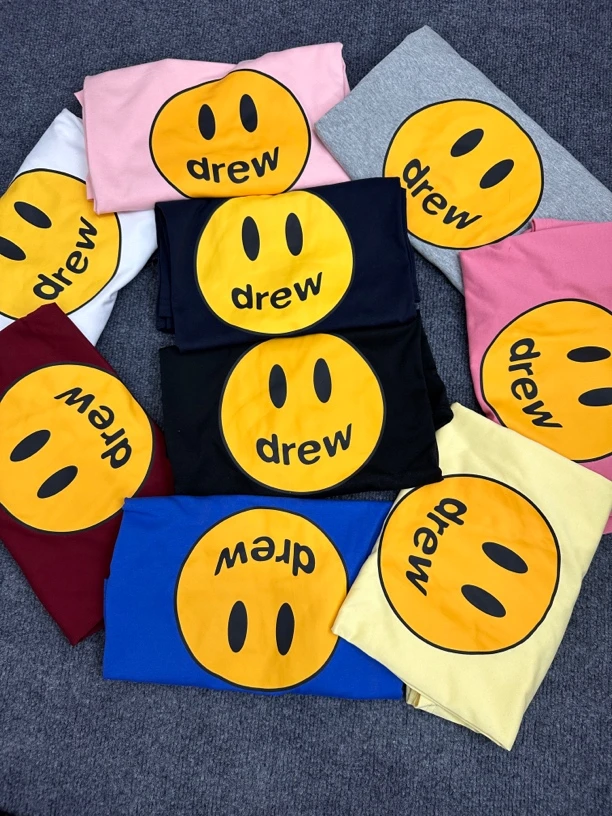 drew笑脸短袖经典百搭潮牌半袖运动户外休闲情侣夏季透气印花圆领