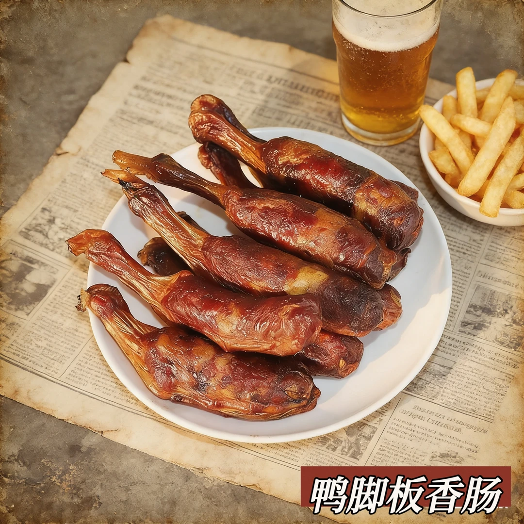 【开袋即食】鸭脚板香肠烟熏鸭掌包香肠腊鸭掌包肉