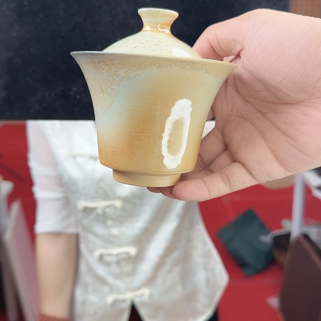 泗水砭石微瑕柴烧盖碗精品开片孤品成本价