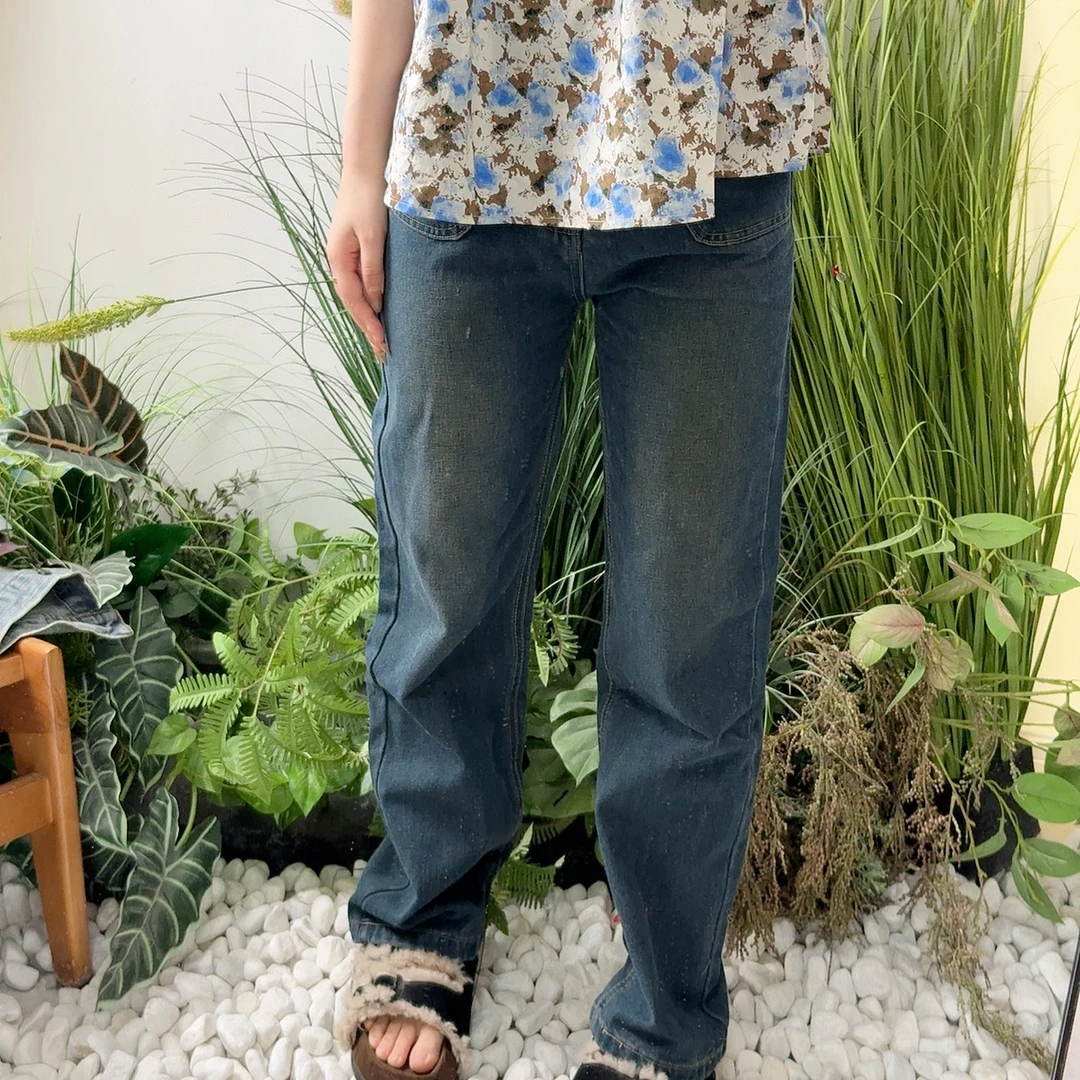 宽松春季裤子女阔腿裤水洗蓝色百搭夏季高腰牛仔裤