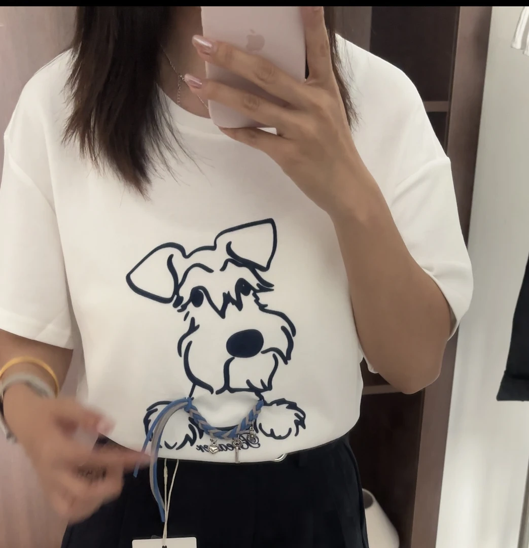 狗狗立体装饰短袖印花T恤