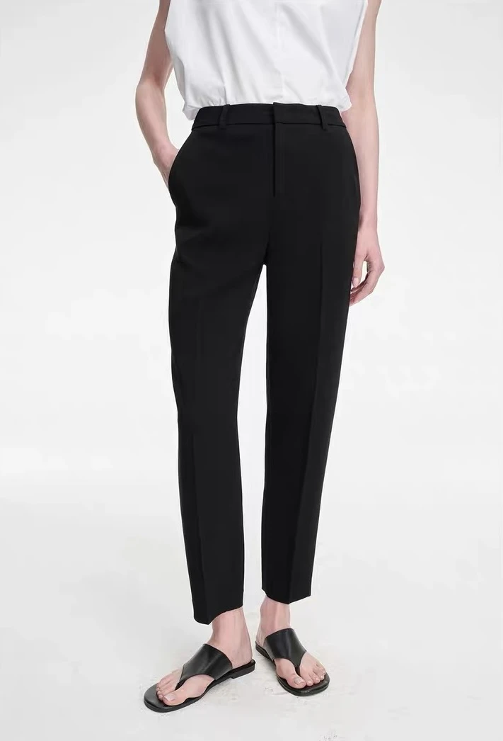 妙启时尚-秋冬新款女款黑色烟管裤修身直筒显瘦百搭韩版九分