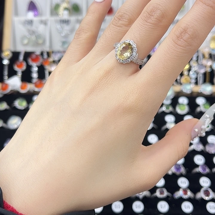 黄晶戒指银S925镀金镶嵌