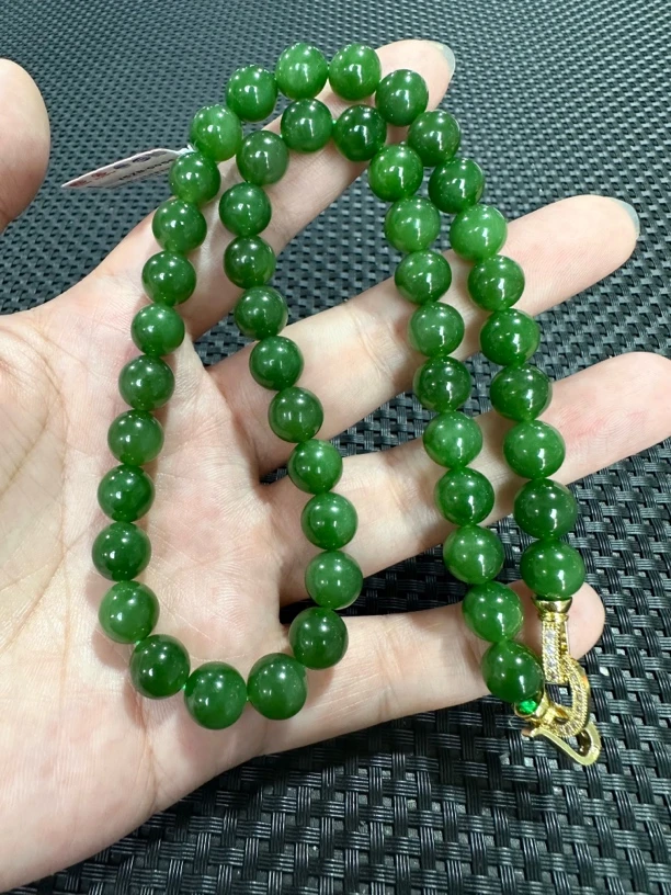 【无矿点脂粉细料】俄七号老料碧玉粉绿满色约10mm女神链（多样发一）