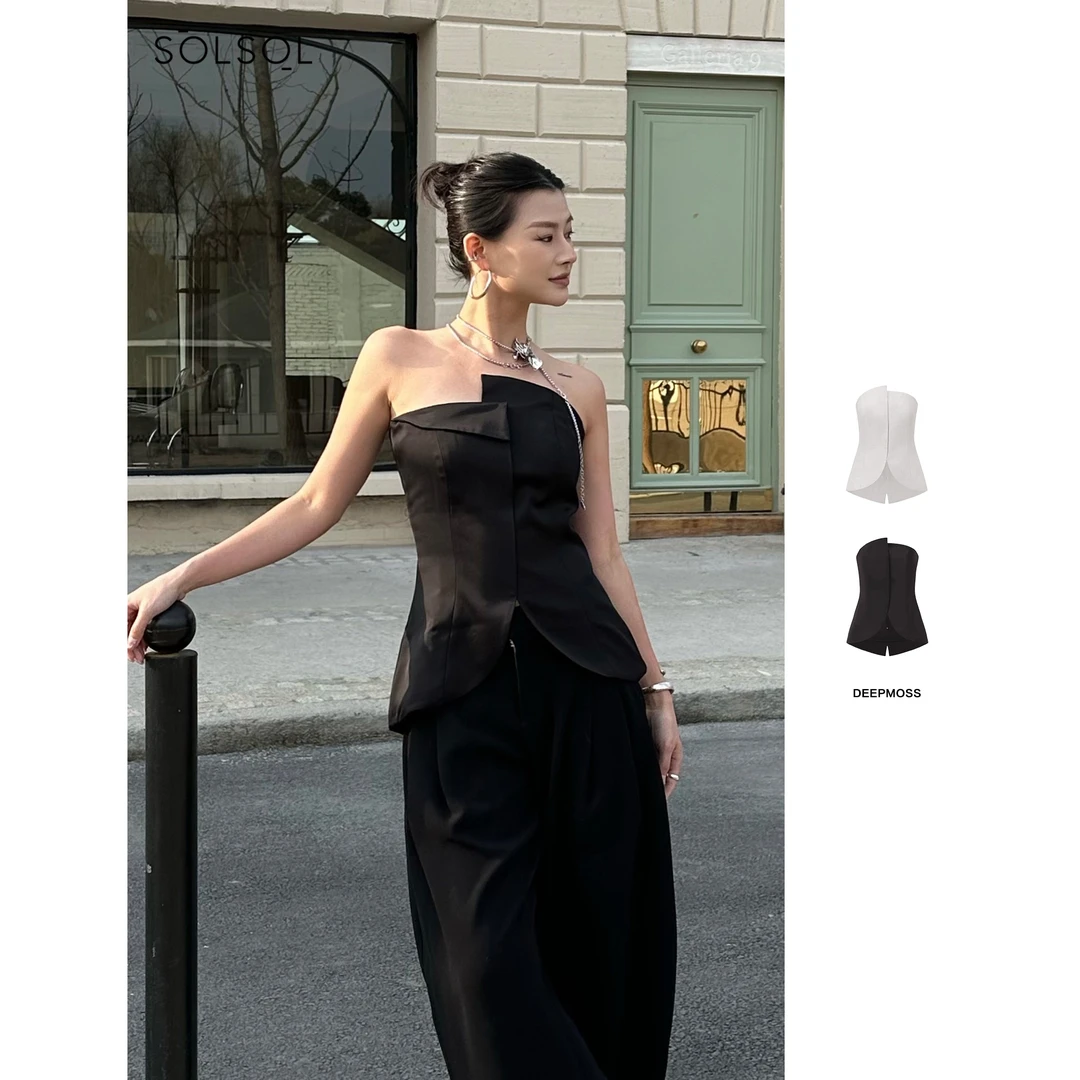 提前6.18 DEEPMOSS小众设计师品牌25新品弧边抹胸上衣SOLSOL买手