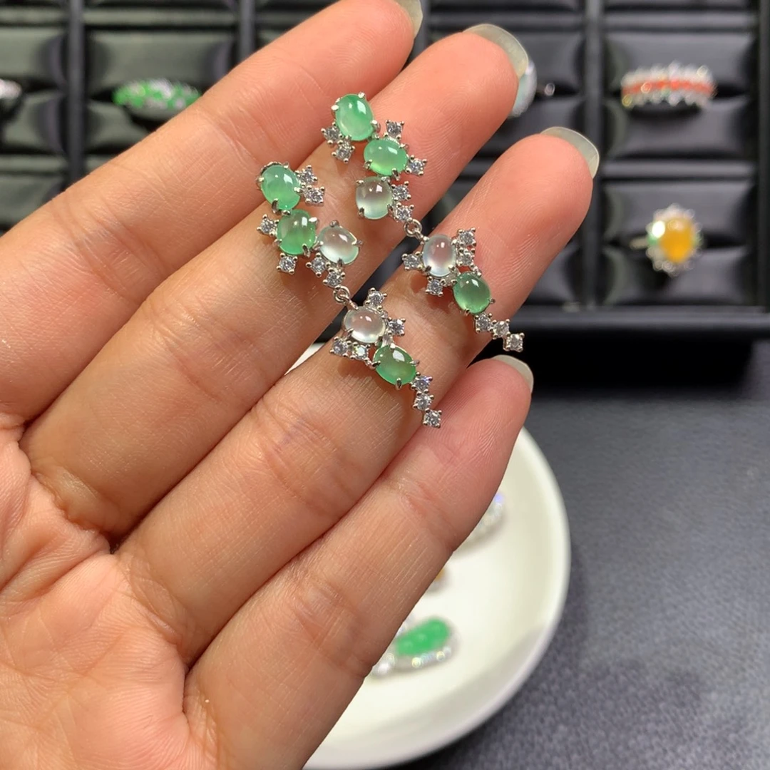 翡翠银S925镶嵌耳饰
