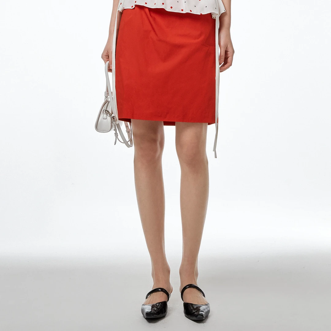 【米儿精选】ZHUCHONGYUN原创设计简约百搭收腰绑带半身裙女