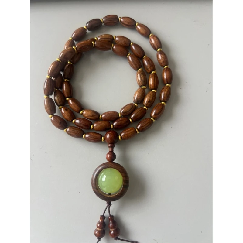 BTA0126 米桶型黑花梨长桶型8mm双圈夜光珠手串（无礼盒）