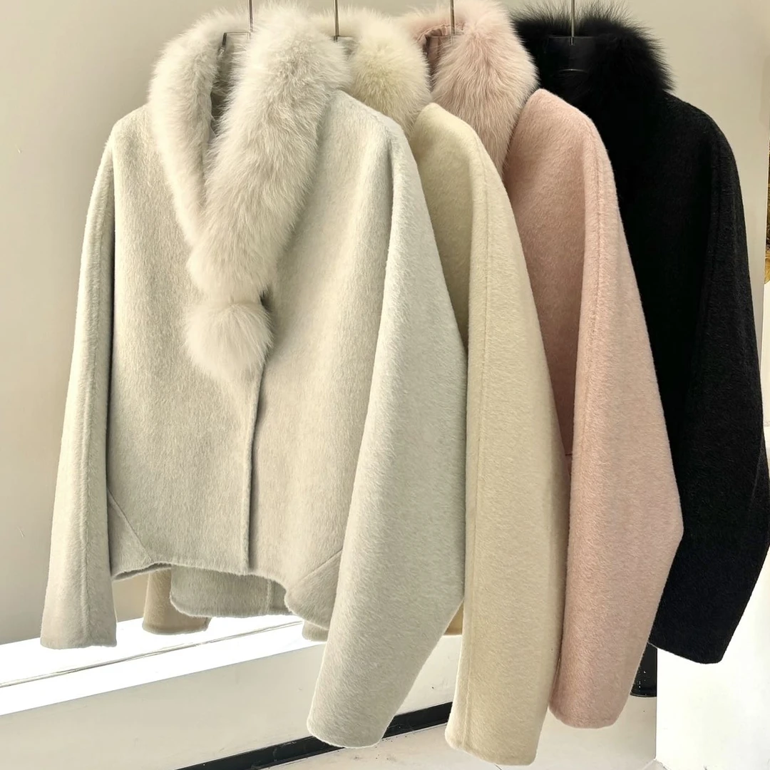 女短款厚款秋季冬季长袖短外套大衣加厚毛领网红毛呢8688