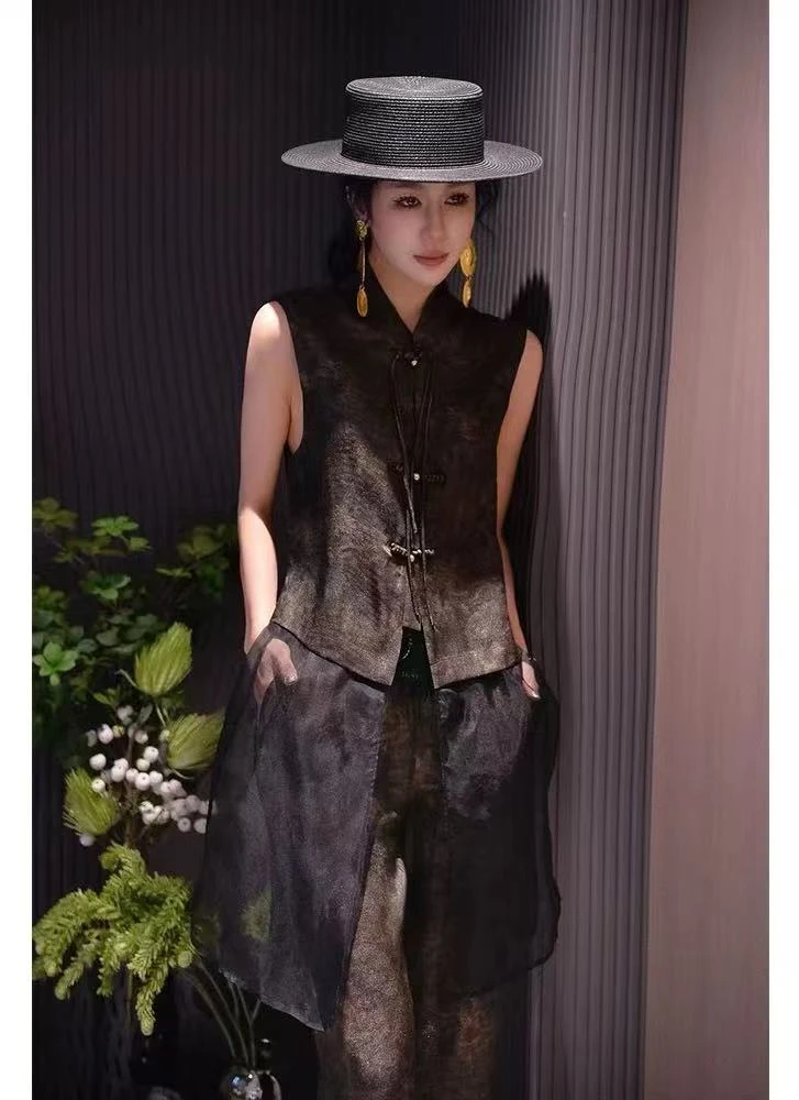 DF M胸102长55/95中长款提花马夹假两件无袖唐装中国风复古 8282