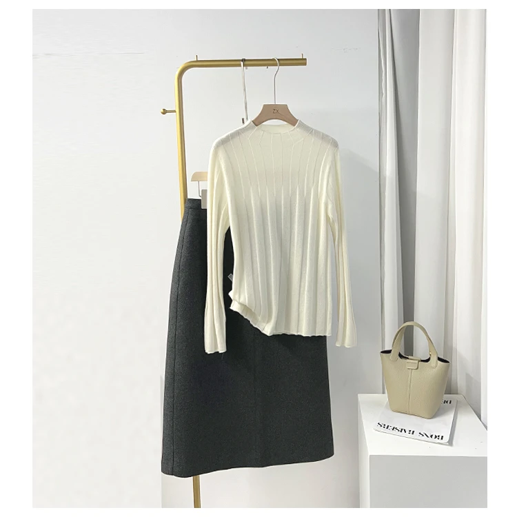 <邂逅>半高领打底衫女士气质优雅舒适坑条羊毛衫显瘦百搭精致知性