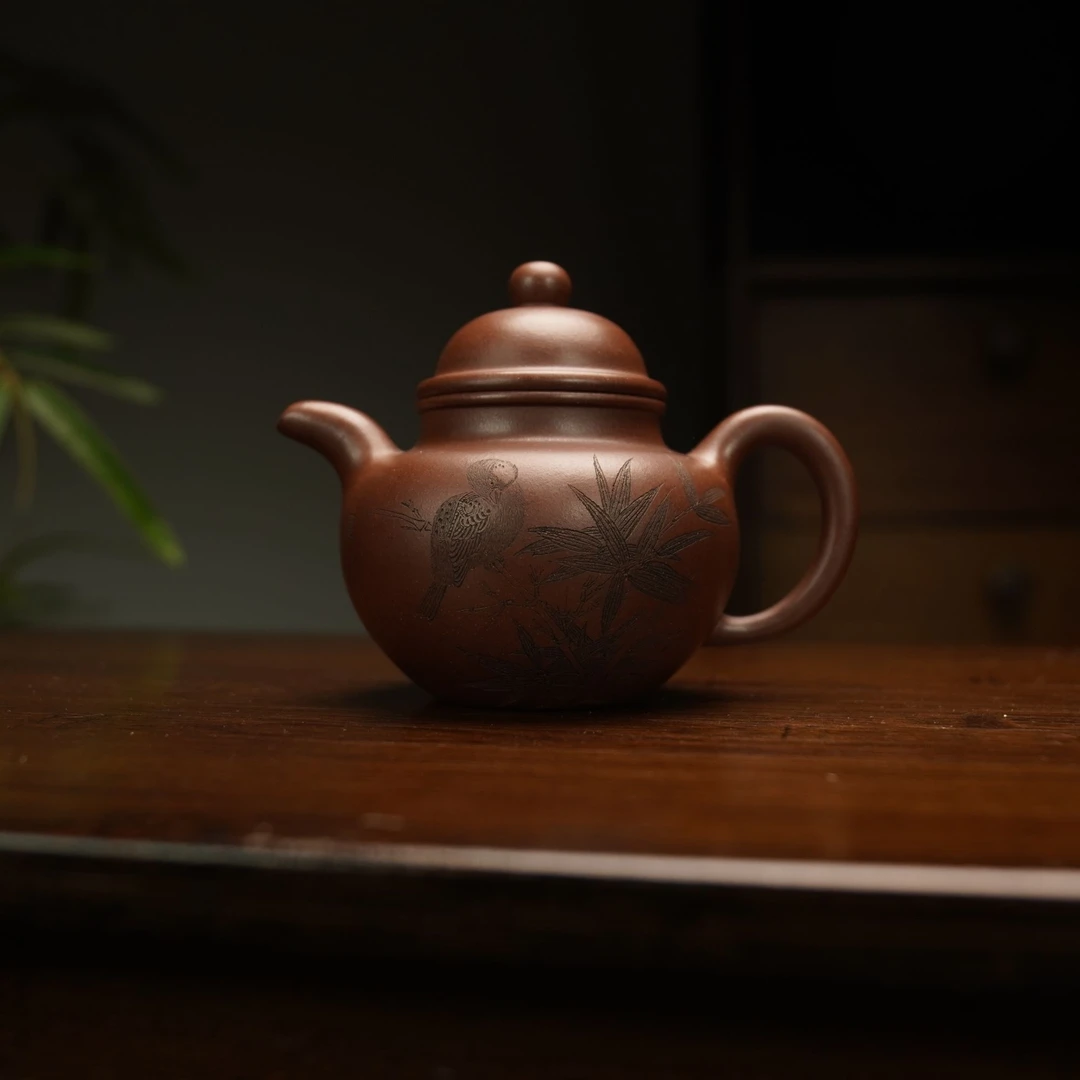 章欣为紫玉金砂掇球200cc宜兴黄龙山原矿手工紫砂壶