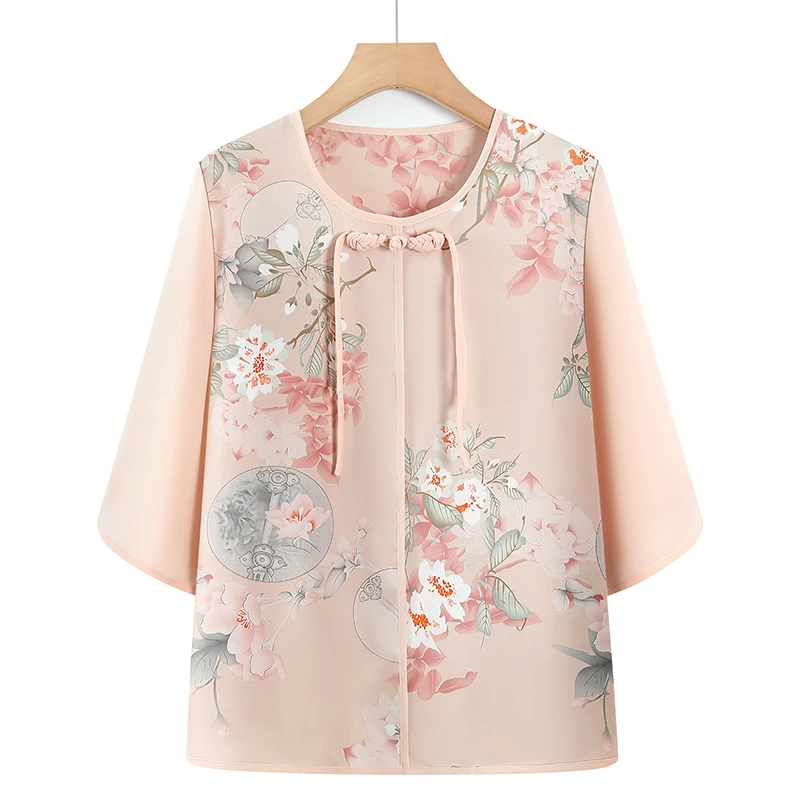 奶奶装夏季T恤女七分袖老年人套头小衫妈妈雪纺衫洋气老太太衣服