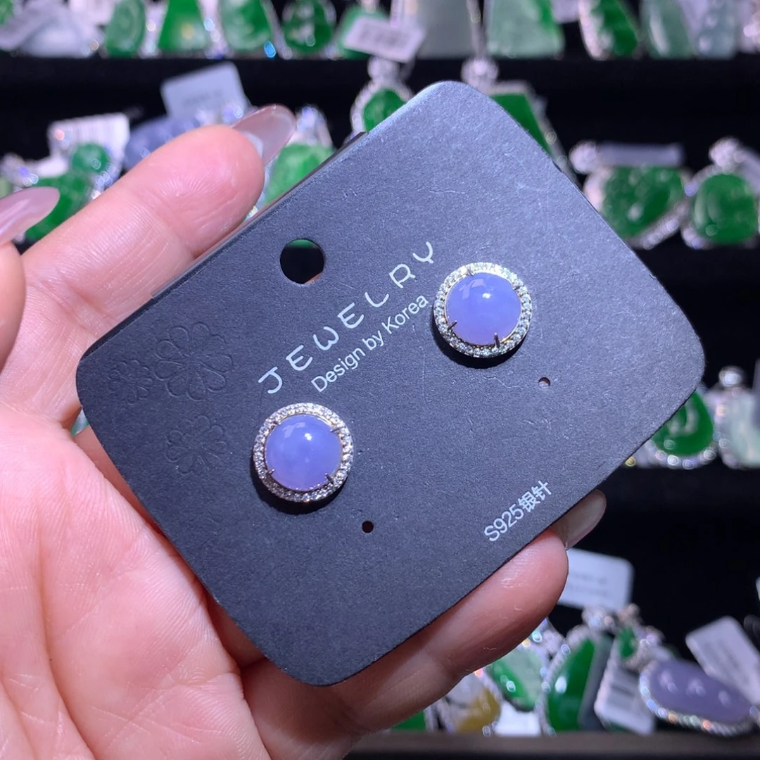 【闪购商品】银S925镶嵌翡翠耳饰天然翡翠