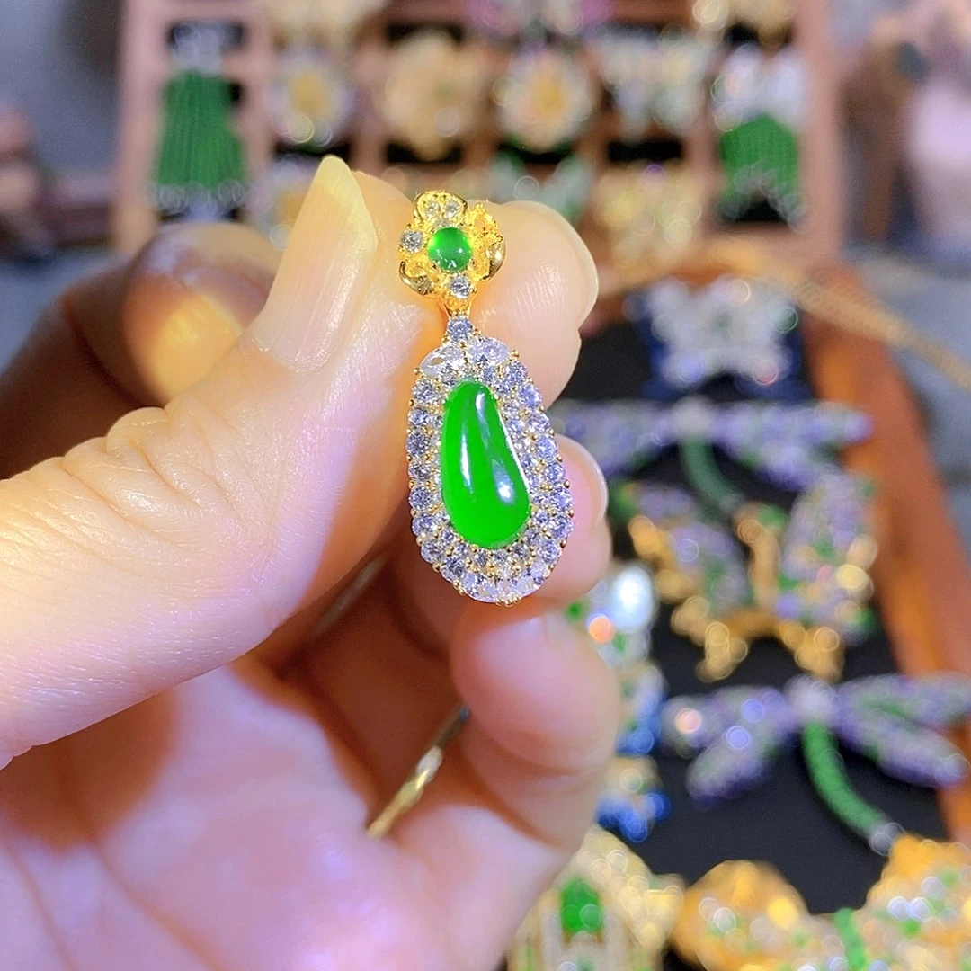 吊坠(不含链)银S925镶嵌翡翠