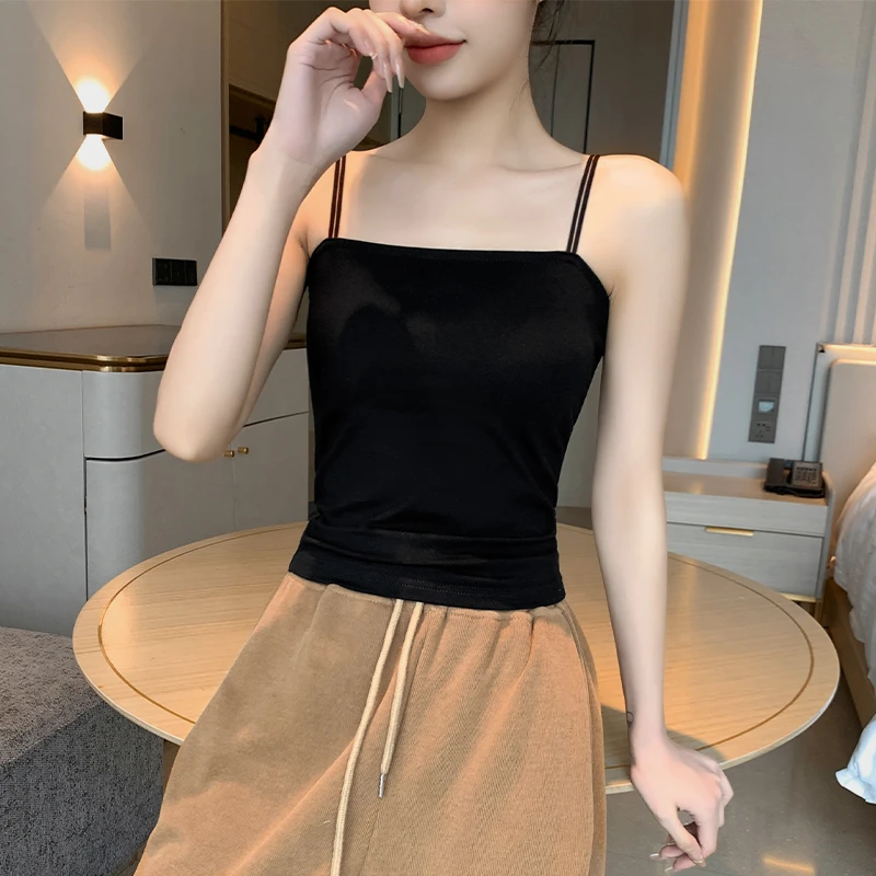 拉夏贝尔纯棉背心显瘦内搭打底一字肩双细吊带女吊带美背外穿上衣