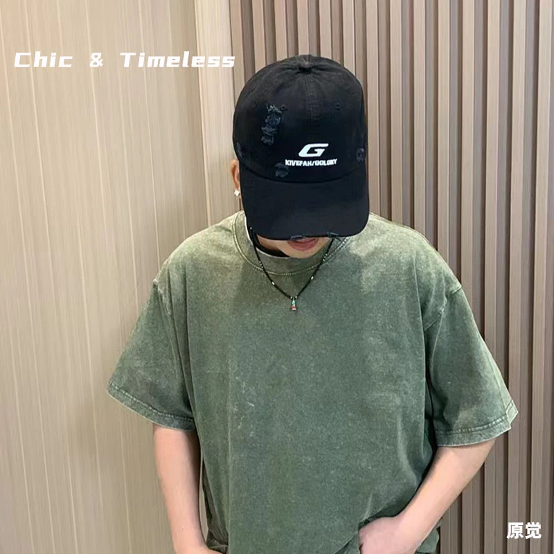 夏季短袖做旧水洗做旧纯棉T恤潮流男女装美式街头ins情侣上衣