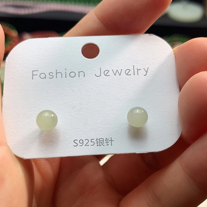 和田玉（青白玉）银S925镶嵌耳饰