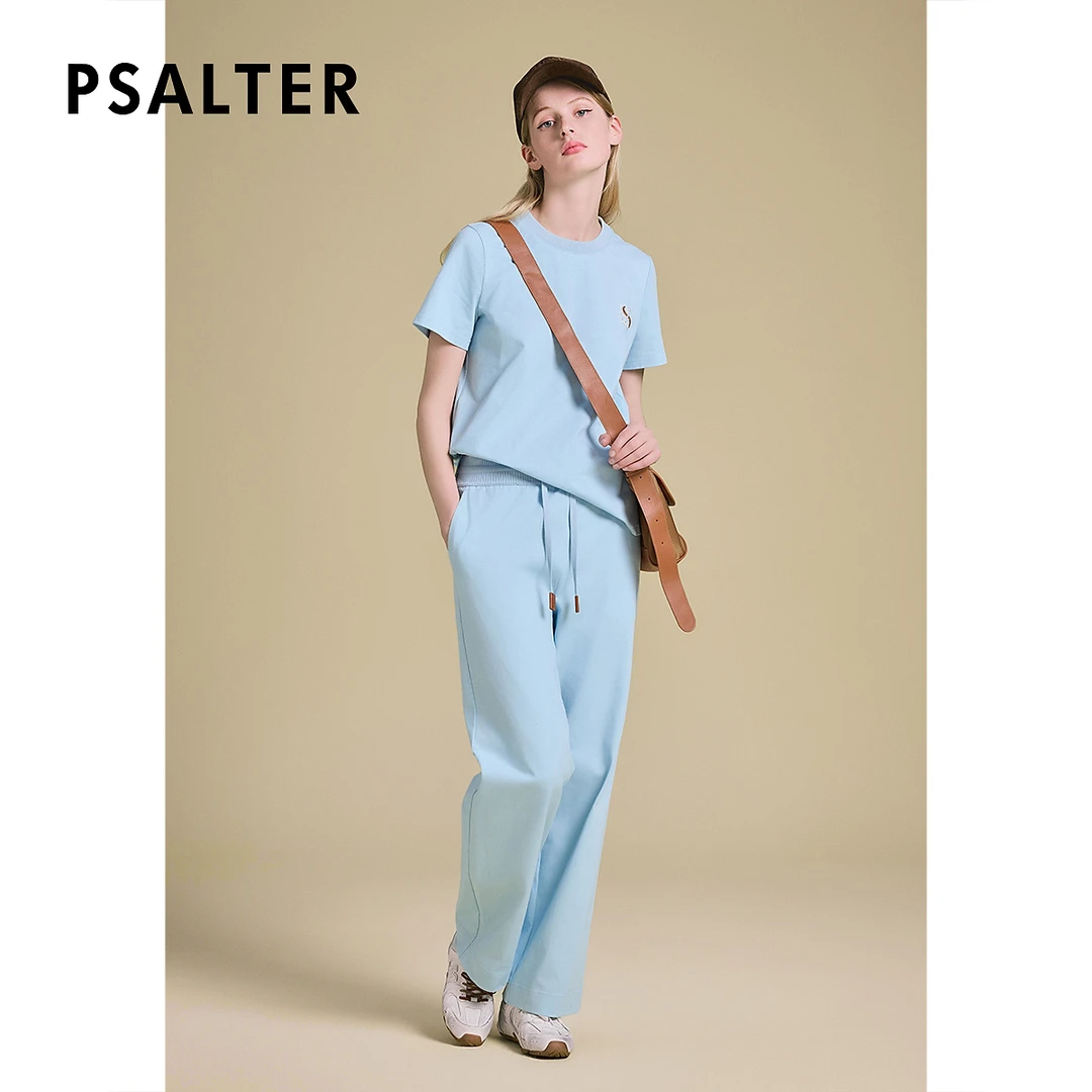 PSALTER诗篇松紧橡筋腰头高腰休闲女直筒裤长裤2025夏季新款