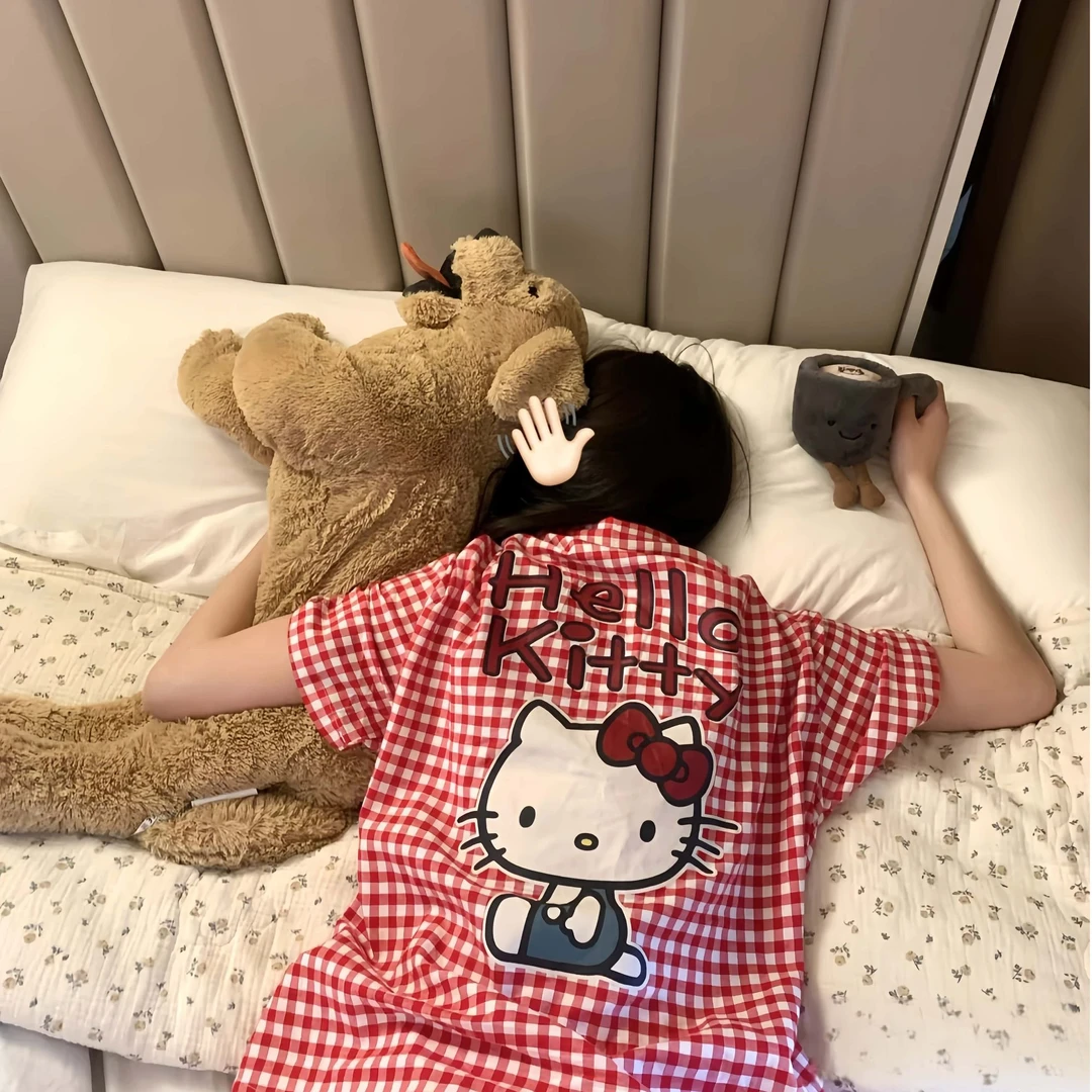 HelloKitty睡衣女夏季2025新款三件套短袖大码可爱外穿家居服套装