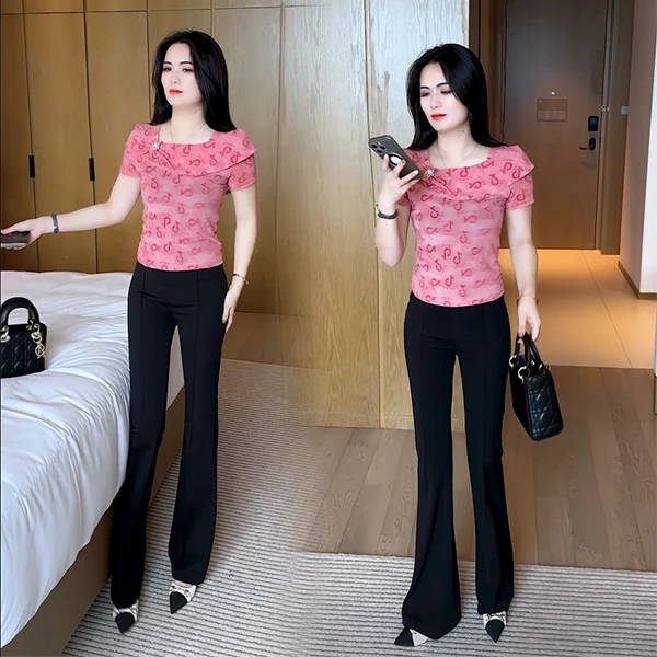 夏季显瘦T恤小众设计感一字领短袖洋气质时尚小个子短上衣 352